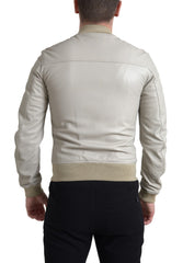Dolce & Gabbana Cream Leather Bomber Blouson Full Zip Jacket