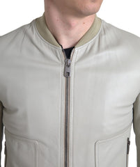 Dolce & Gabbana Cream Leather Bomber Blouson Full Zip Jacket