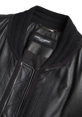 Dolce & Gabbana Black Leather Blouson Full Zip Bomber Jacket