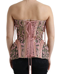 Dolce & Gabbana Pink Floral Applique Bustier Corset Top
