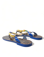 Dolce & Gabbana Blue Crystals Flats Sandals Beachwear Shoes
