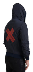 Dolce & Gabbana Blue Hooded Logo Polyester Full Zip Sweater