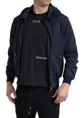 Dolce & Gabbana Blue Hooded Logo Polyester Full Zip Sweater