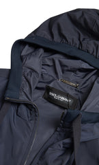 Dolce & Gabbana Blue Hooded Logo Polyester Full Zip Sweater