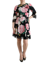 Dolce & Gabbana Black Floral Embellished Lace A-line Dress
