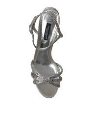 Dolce & Gabbana Silver Crystal Ankle Strap Sandals Shoes