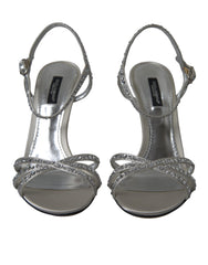 Dolce & Gabbana Silver Crystal Ankle Strap Sandals Shoes