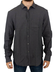 Costume National Chic Gray Checked Casual Linen Blend Shirt