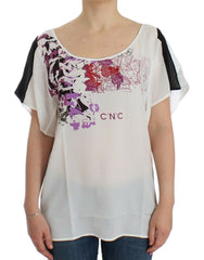 Costume National Chic White V-Neck Motive Print Tee