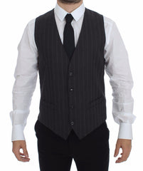 Dolce & Gabbana Elegant Striped Gray Dress Vest