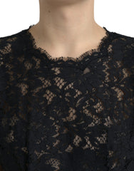 Dolce & Gabbana Black Floral Lace Cotton A-line Mini Dress