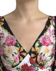 Dolce & Gabbana Multicolor Floral Print Silk Twill Gown Dress