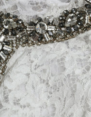 Dolce & Gabbana White Lace Crystal Embellished Shift Dress