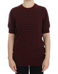 Dolce & Gabbana Red Gray Cashmere Short Sleeve Sweater