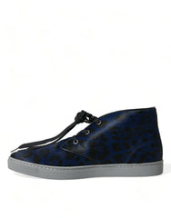 Dolce & Gabbana Chic Blue Leopard Print Mid-Top Sneakers