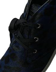 Dolce & Gabbana Chic Blue Leopard Print Mid-Top Sneakers