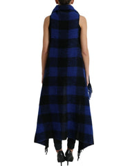 Dolce & Gabbana Black Blue Buffalo Check Poncho Coat Sweater