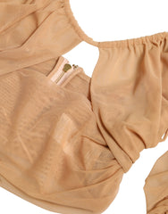Dolce & Gabbana Brown Nylon Stretch Open Shoulder Cropped Top