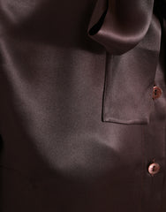 Dolce & Gabbana Brown Silk Ascot Collar Long Sleeve Blouse Top