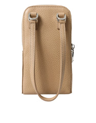 Dolce & Gabbana Elegant Beige Leather Crossbody Phone Bag