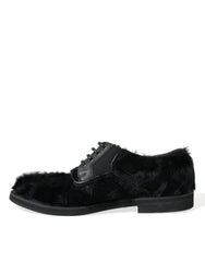 Dolce & Gabbana Elegant Black Fur Derby Dress Shoes for Men