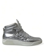 Dolce & Gabbana Silver Leather High-Top Sneakers