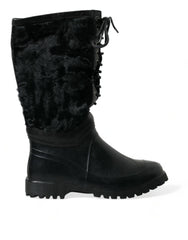 Dolce & Gabbana Sleek Black Shearling Mid Calf Boots