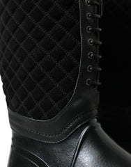 Dolce & Gabbana Elegant Quilted Lace-Up Rain Boots