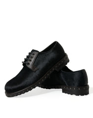 Dolce & Gabbana Elegant Black Calf Fur Derby Shoes