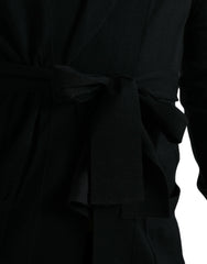 Dolce & Gabbana Black Cashmere Long Sleeves Belted Wrap Robe