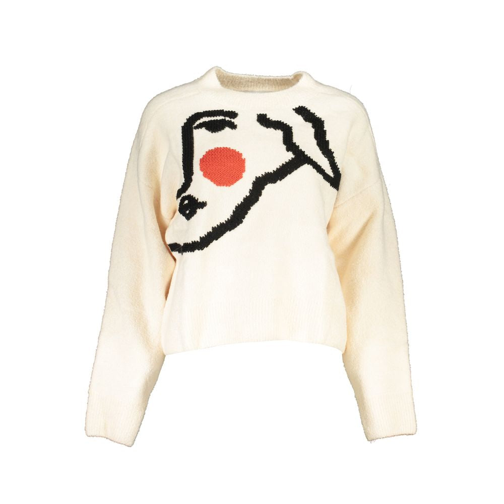 Desigual Chic White Embroidered Crew Neck Sweater