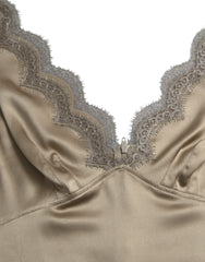 Dolce & Gabbana Brown Lace Trim V-neck Sleeveless Tank Top