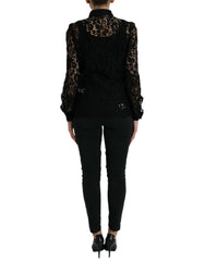 Dolce & Gabbana Black Floral Lace Long Sleeves Blouse Top