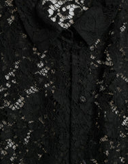 Dolce & Gabbana Black Floral Lace Long Sleeves Blouse Top