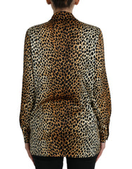 Dolce & Gabbana Brown Leopard Print Long Sleeves Blouse Top