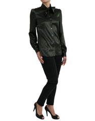 Dolce & Gabbana Gray Long Sleeves Ascot Collar Blouse Top