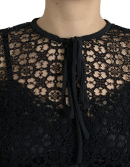 Dolce & Gabbana Black Floral Lace Short Sleeves Blouse Top