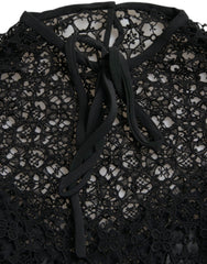Dolce & Gabbana Black Floral Lace Short Sleeves Blouse Top