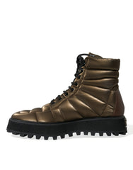 Dolce & Gabbana Bronze Plateau Padded Boots with DG Logo Plate