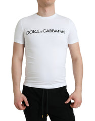 Dolce & Gabbana White Logo Print Cotton Crew Neck T-shirt