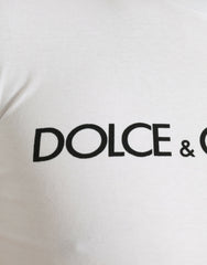 Dolce & Gabbana White Logo Print Cotton Crew Neck T-shirt