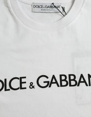 Dolce & Gabbana White Logo Print Cotton Crew Neck T-shirt