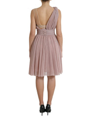 Dolce & Gabbana Light Lilac Pleated Lame Tulle One Shoulder Dress