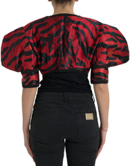 Dolce & Gabbana Black Red Patterned Cropped Coat Jacket