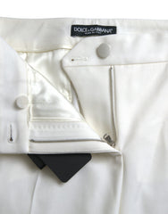 Dolce & Gabbana White Wool Mid Waist Tapered Pants