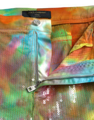 Dolce & Gabbana Multicolor Tie Dye Sequined High Waist Cropped Pants