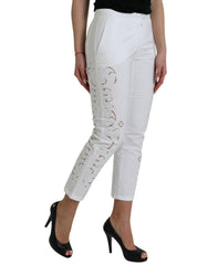 Dolce & Gabbana White Cut Out Cotton Mid Waist Cropped Pants
