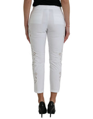 Dolce & Gabbana White Cut Out Cotton Mid Waist Cropped Pants