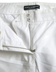 Dolce & Gabbana White Cut Out Cotton Mid Waist Cropped Pants