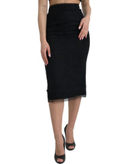 Dolce & Gabbana Black Wool High Waist Pencil Cut Midi Skirt